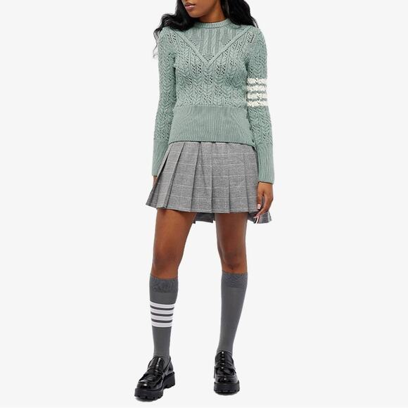 Thom Browne Merino Wool Sweater Irish Pointelle Cable Knit Green Size 8 - Picture 9 of 16